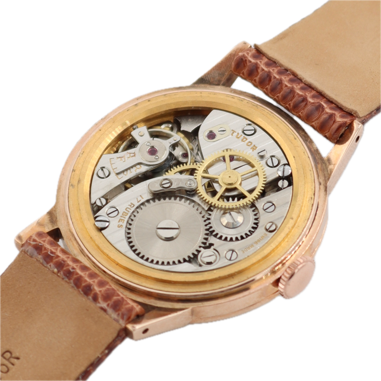 Vintage 30mm Tudor Dress 17J Men's Mechanical Wristwatch Swiss 9k Rose Gold