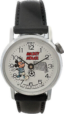 Vintage Bradley Mickey Mouse Soccer Children's Mechanical Wristwatch Swiss w Box