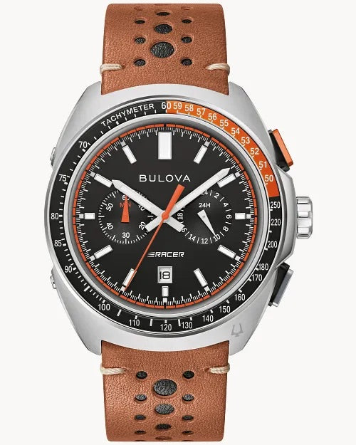 42mm Bulova 98B427 Racer Chronograph Men's Quartz Wristwatch Steel Motorsport