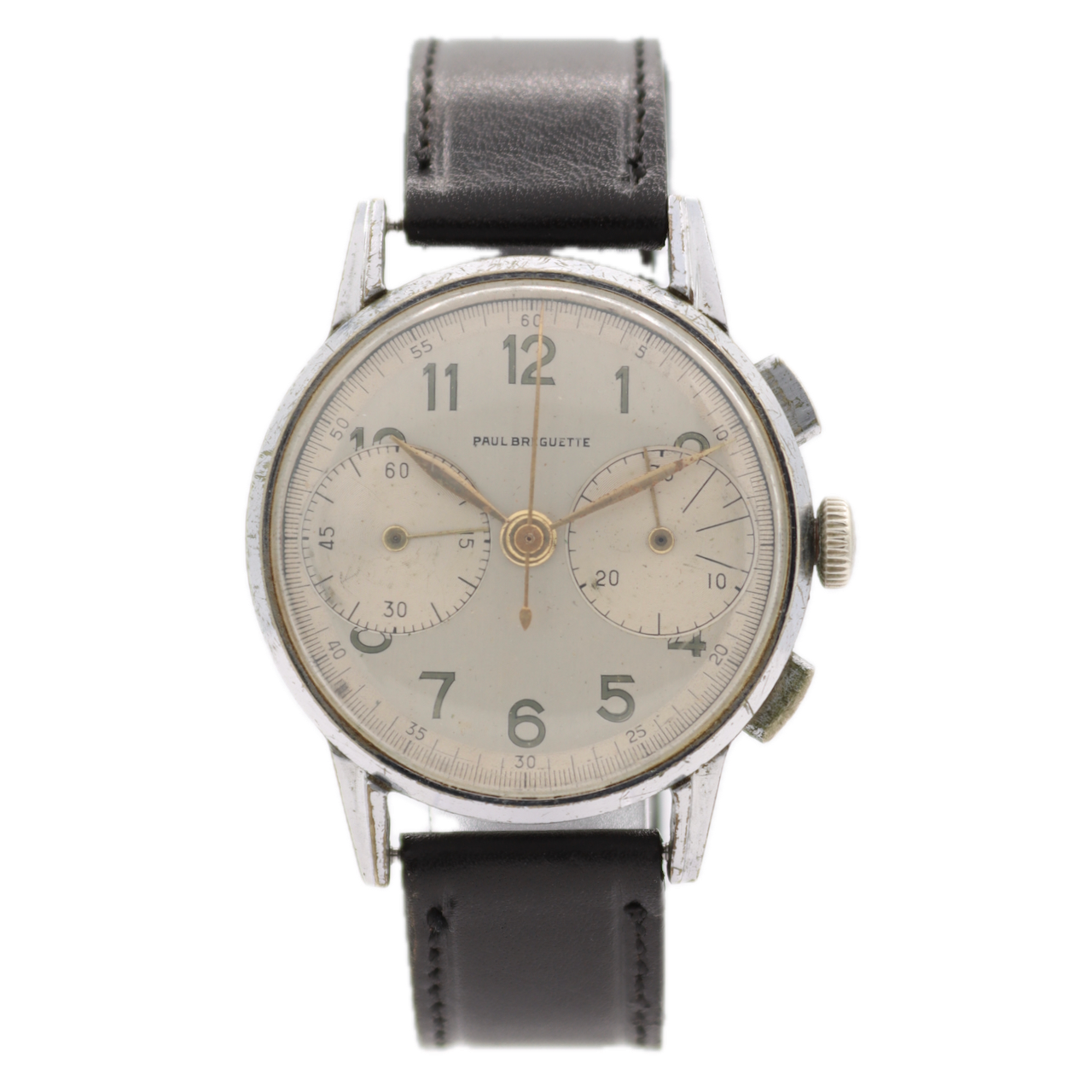 Vintage 34mm Paul Breguette Pilot Men's Chronograph Wristwatch 314 Swiss Steel