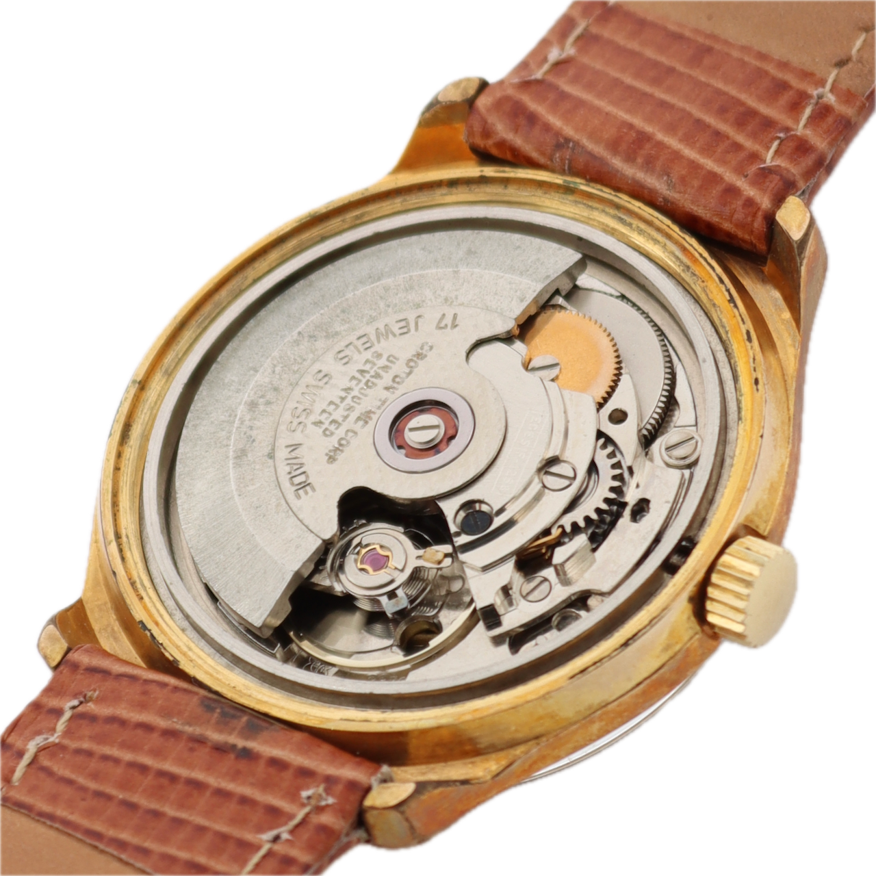 Vintage 34.5mm Croton Day Date 17J Men's Automatic Wristwatch Swiss Gold Tone