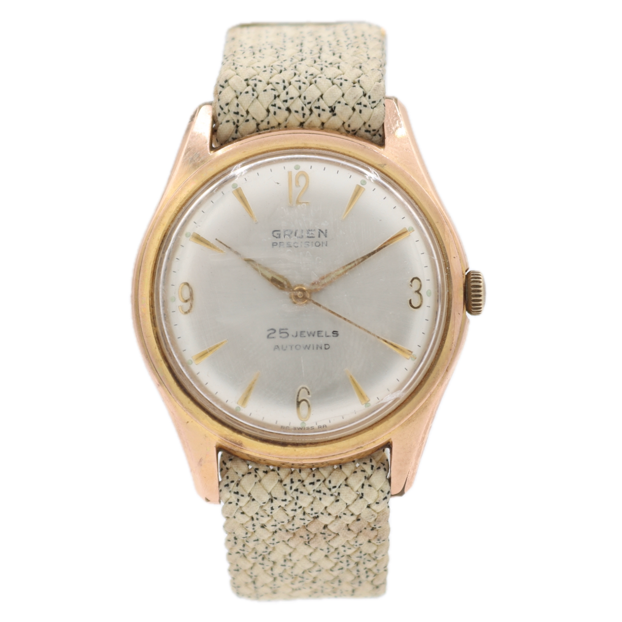 Vintage Gruen Silver Precision 25 Jewel Men's Automatic Wristwatch Gold Tone