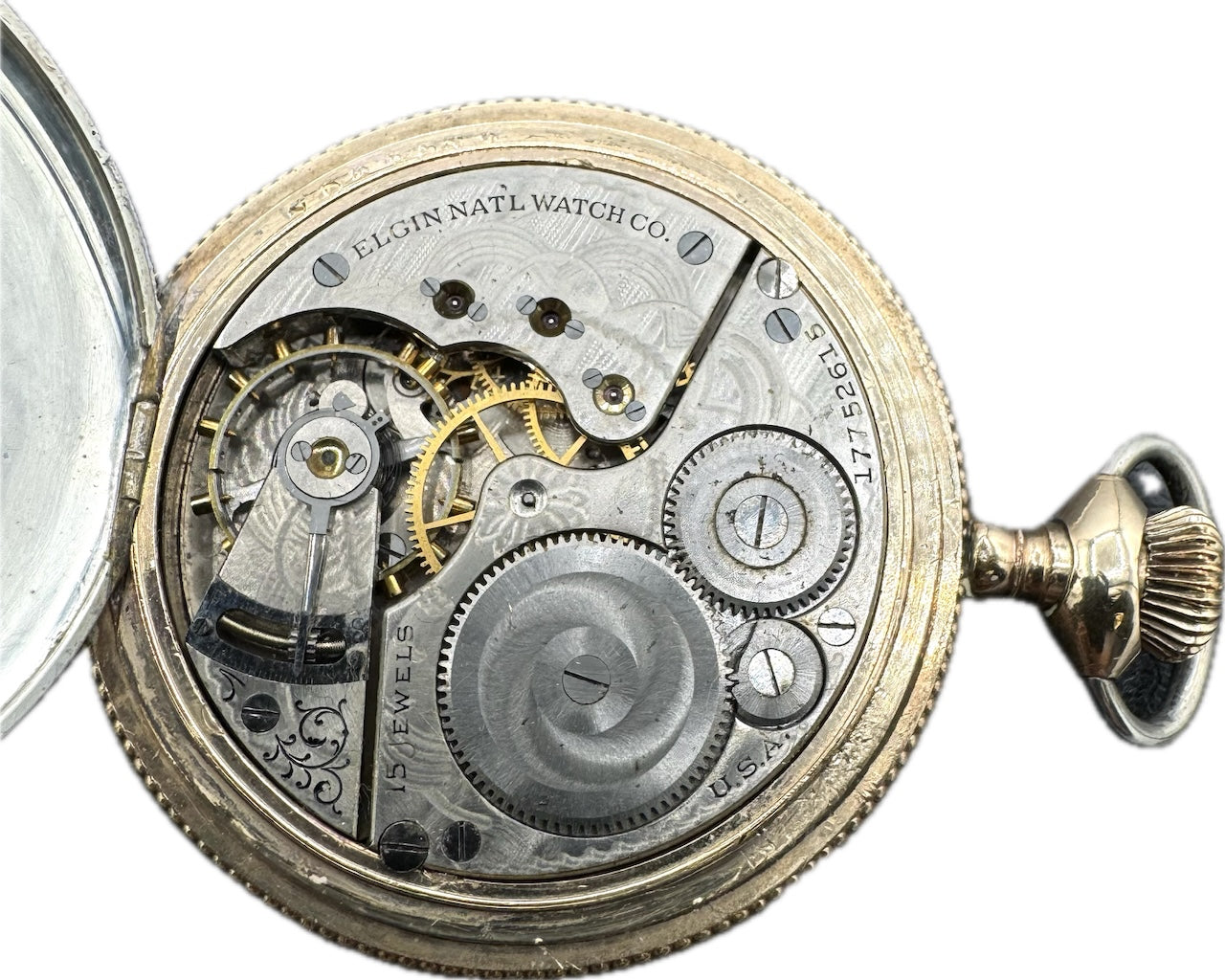 Antique 16S Elgin Tricolor Gold Gilt Hunter Pocket Watch 312 Sterling Silver