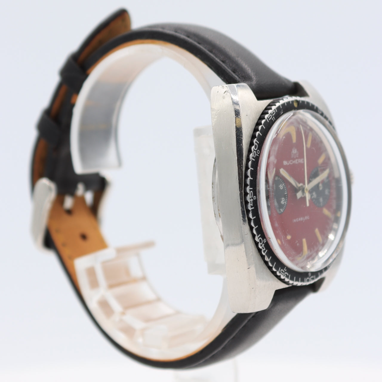 Vintage 37mm Bucherer Wind Red Men's Chronograph Wristwatch L. 248 Swiss Steel