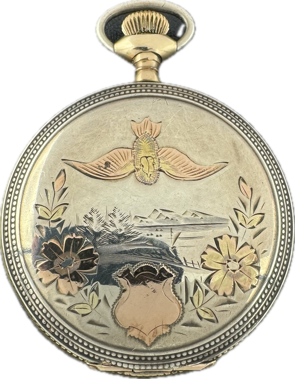 Antique 16S Elgin Tricolor Gold Gilt Hunter Pocket Watch 312 Sterling Silver