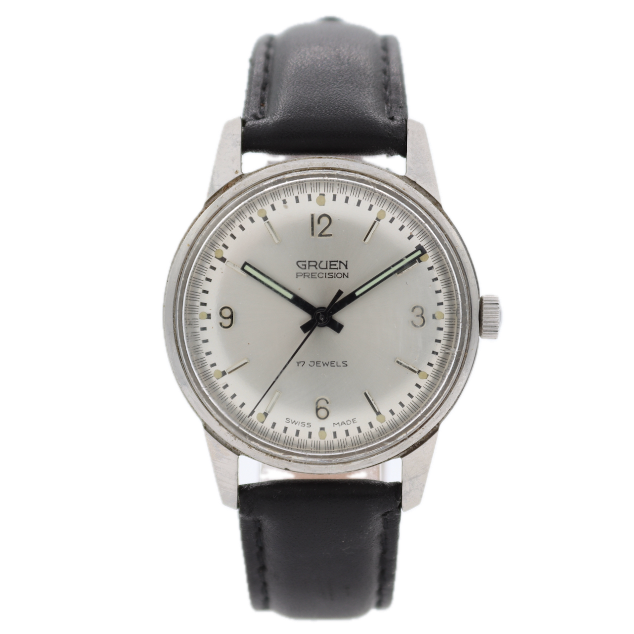 Vintage 34mm Gruen Precision Men's Mechanical Wristwatch Swiss Made S.Steel