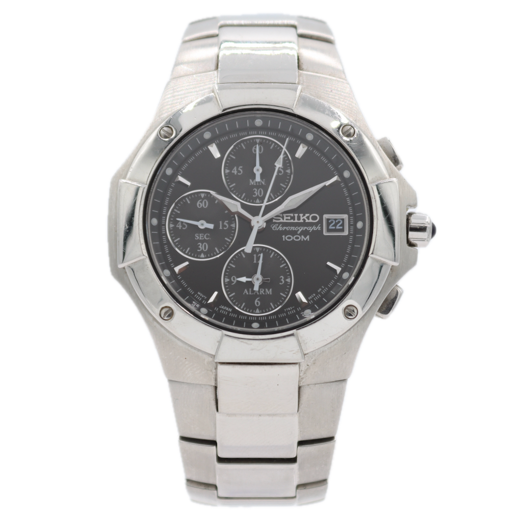 40.5mm Seiko 7T62-0DP0 Black Men's Quartz Chronograph Wristwatch Japan