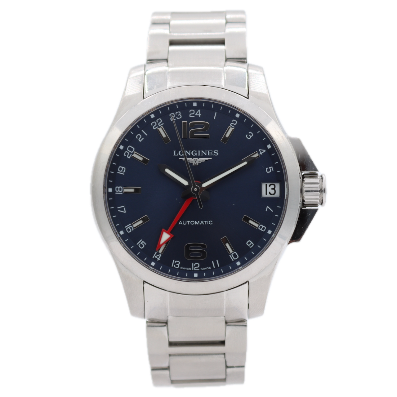 41mm Longines L3.687.4.99.6 Conquest GMT Men's Automatic Wristwatch Steel W/Box