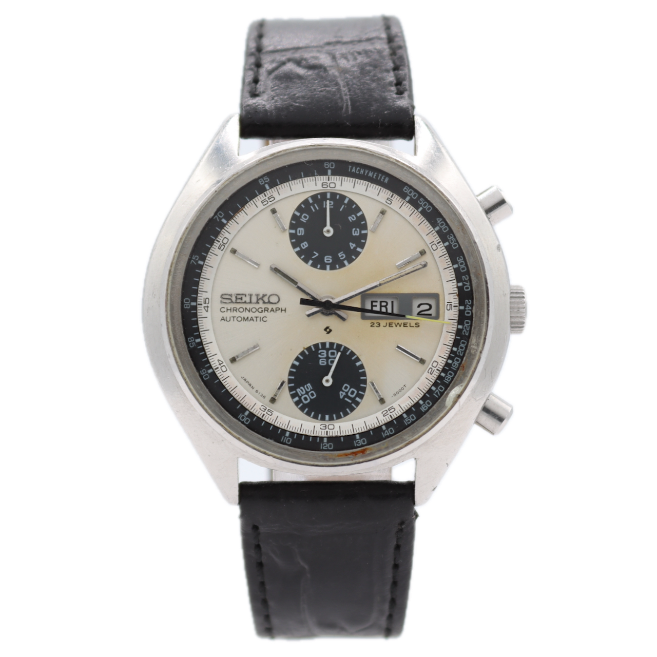 Vintage 40mm Seiko 6138-8000 Baby Panda Men's Chronograph Wristwatch 6138B Steel