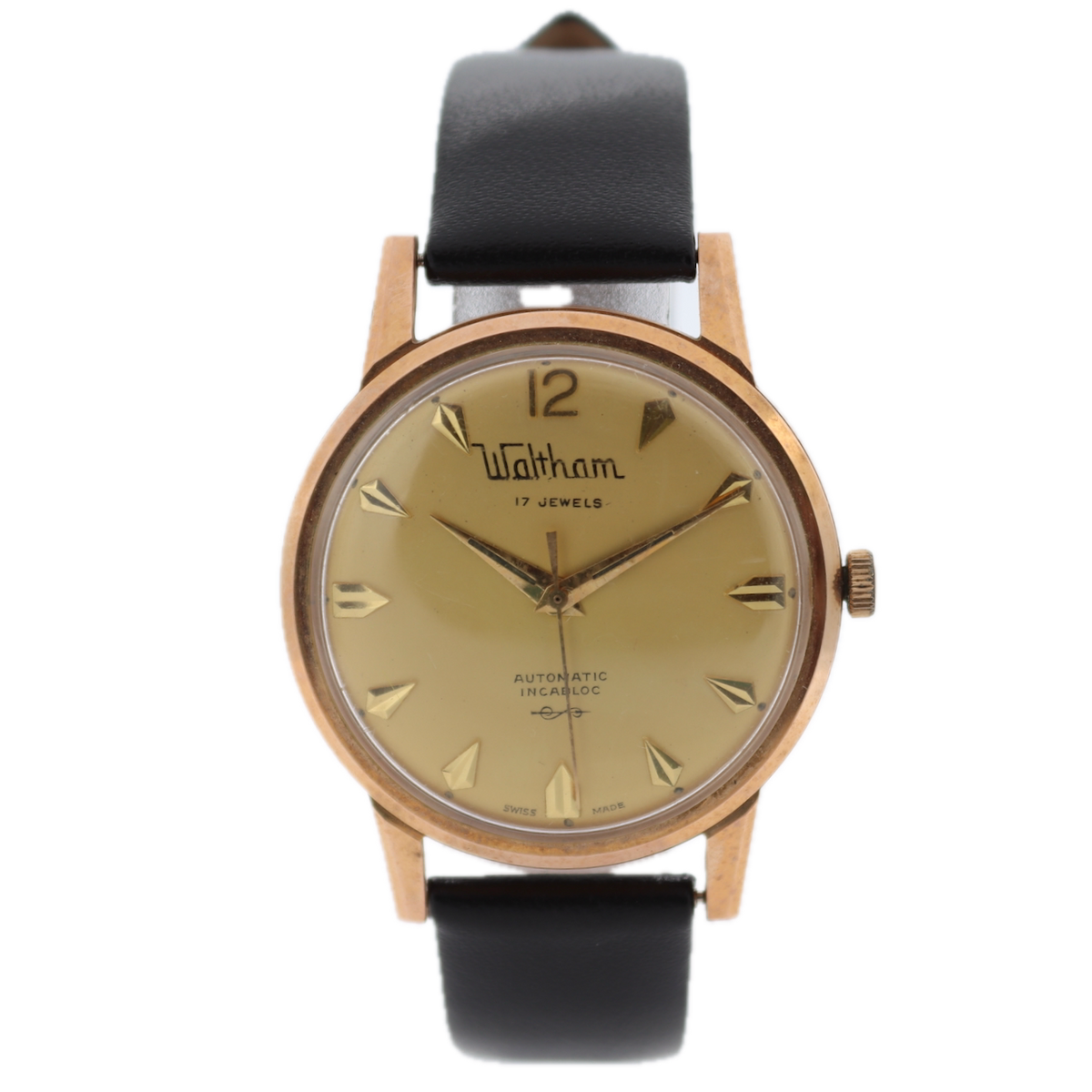 Vintage 34mm Waltham Incabloc 17j Men's Automatic Wristwatch Font 65 Swiss