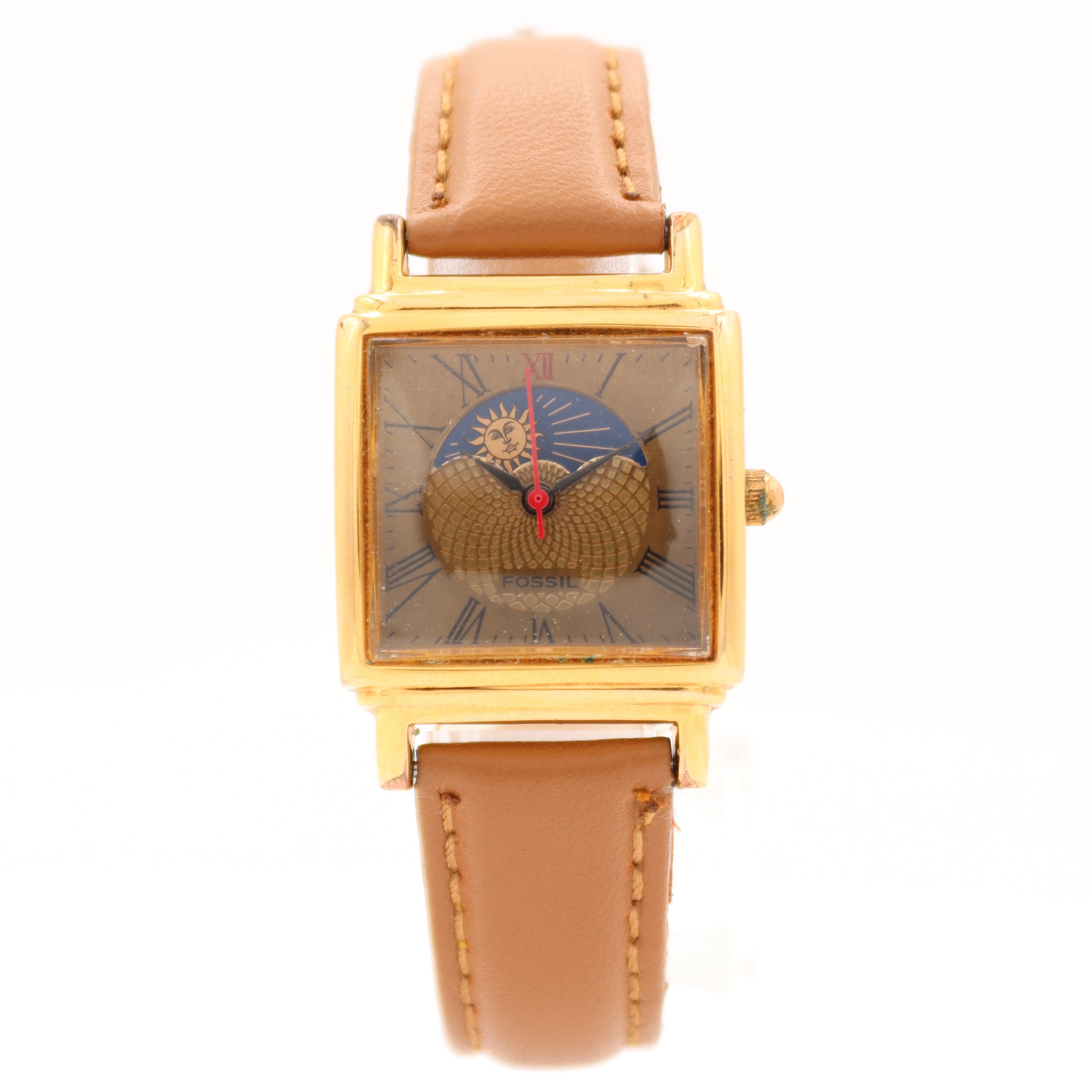 Vintage Fossil DL-8012 Moon Phase Ladies Quartz Wristwatch Quartz Gold Tone