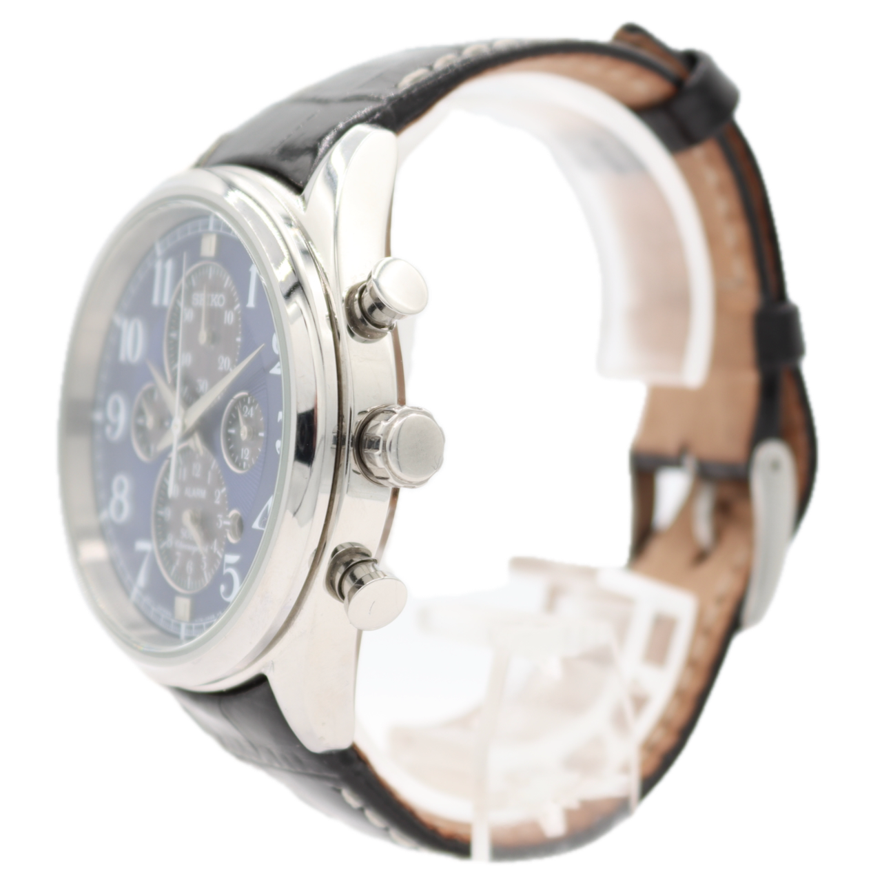 42mm Seiko V174-0AF0 Solar Chronograph Men's Quartz Wristwatch Steel Alarm