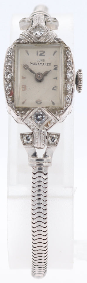 Vintage John Wanamaker Diamond Cocktail Ladies Wristwatch w Platinum Rope Band