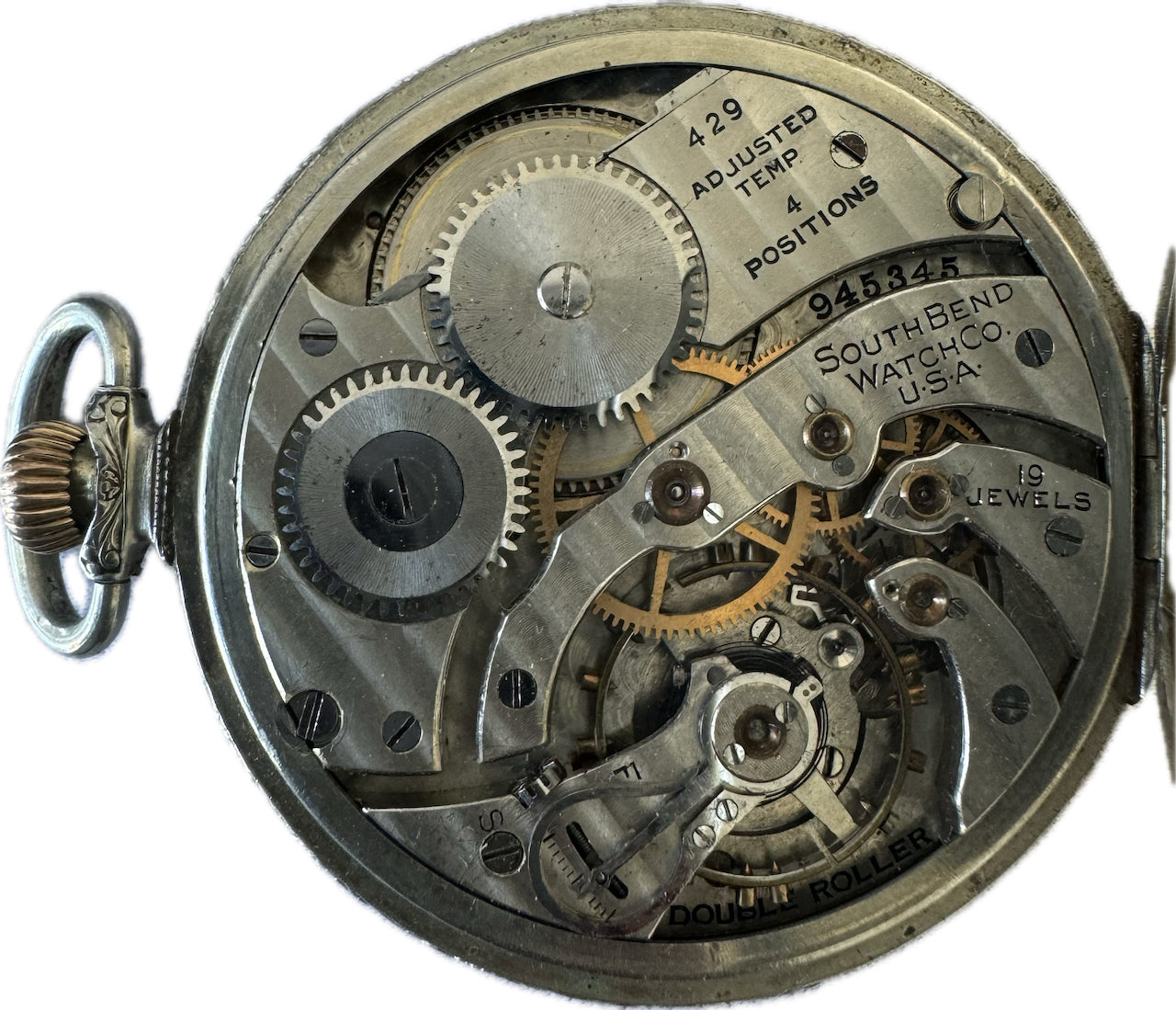 Antique 12s 1920 South Bend 19 Jewel Pocket Watch 429 14k White GF