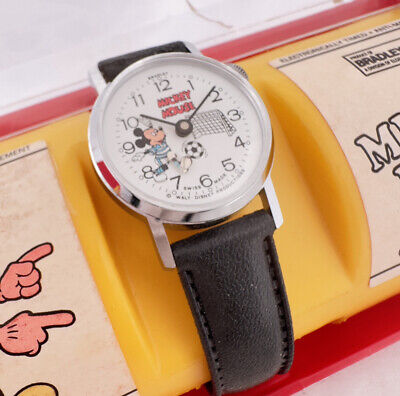 Vintage Bradley Mickey Mouse Soccer Children's Mechanical Wristwatch Swiss w Box
