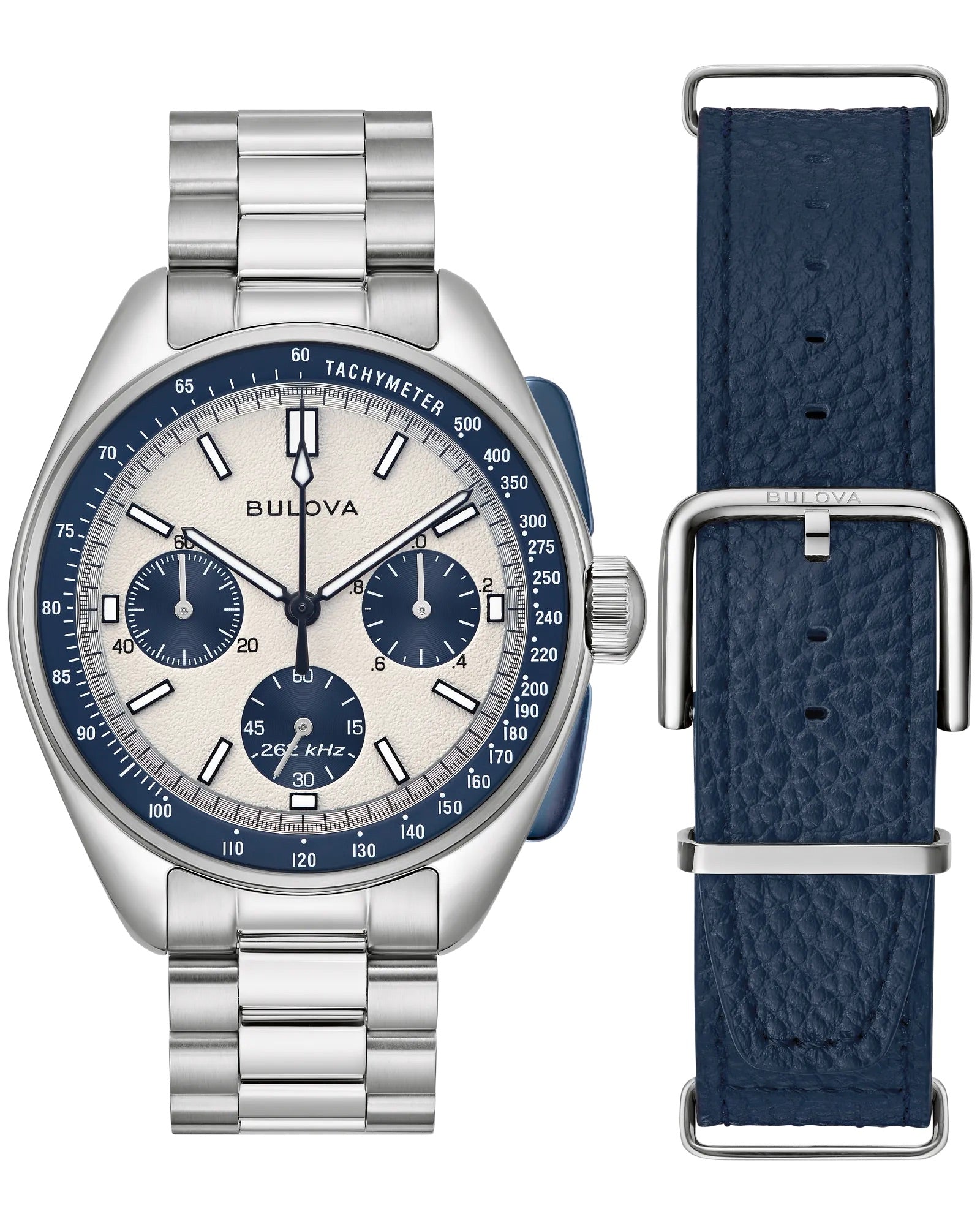 43mm Bulova 98K112 Lunar Pilot Blue & White Men's Quartz Wristwatch Chronograph