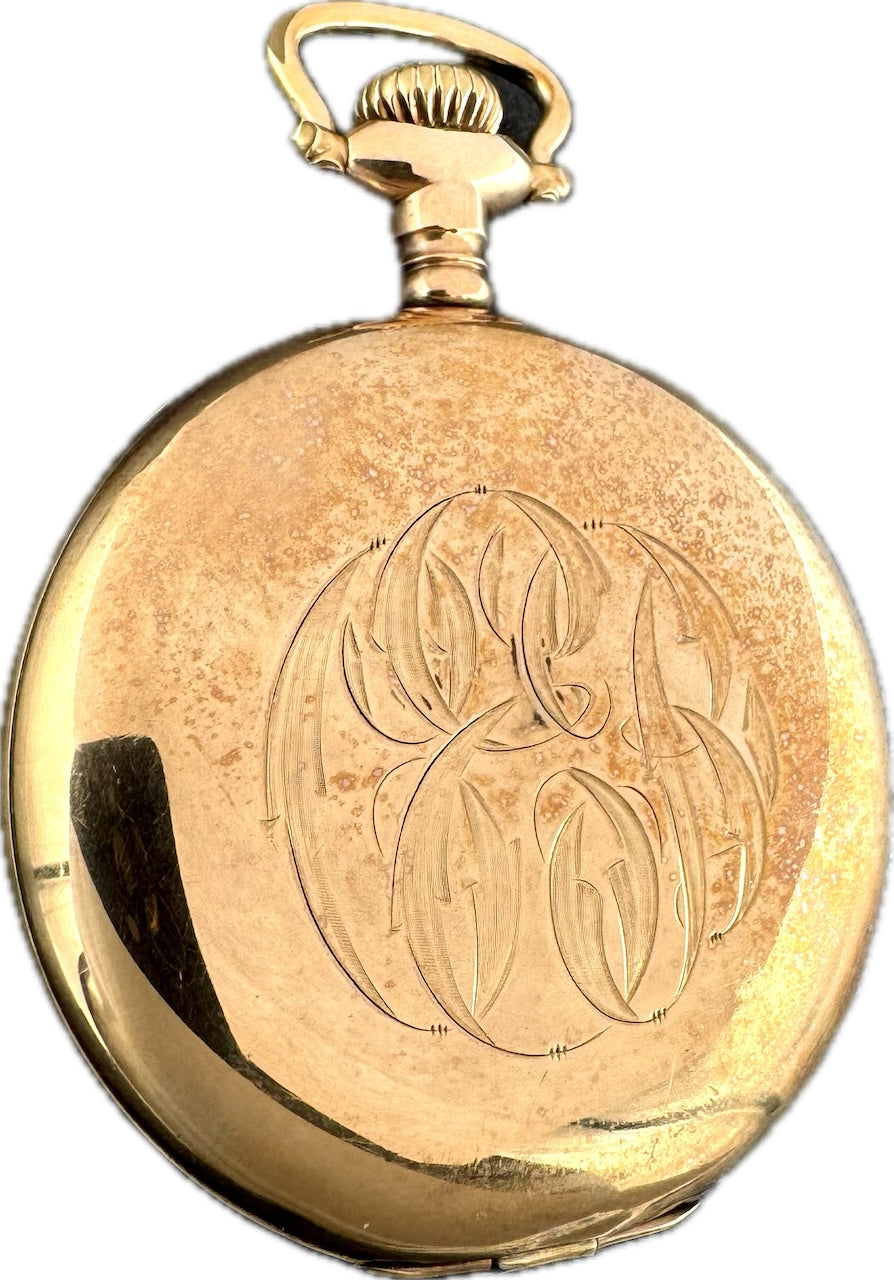 Antique 16S Burlington 3-Finger Bridge Pocket Watch 106 14k GF with Diamond