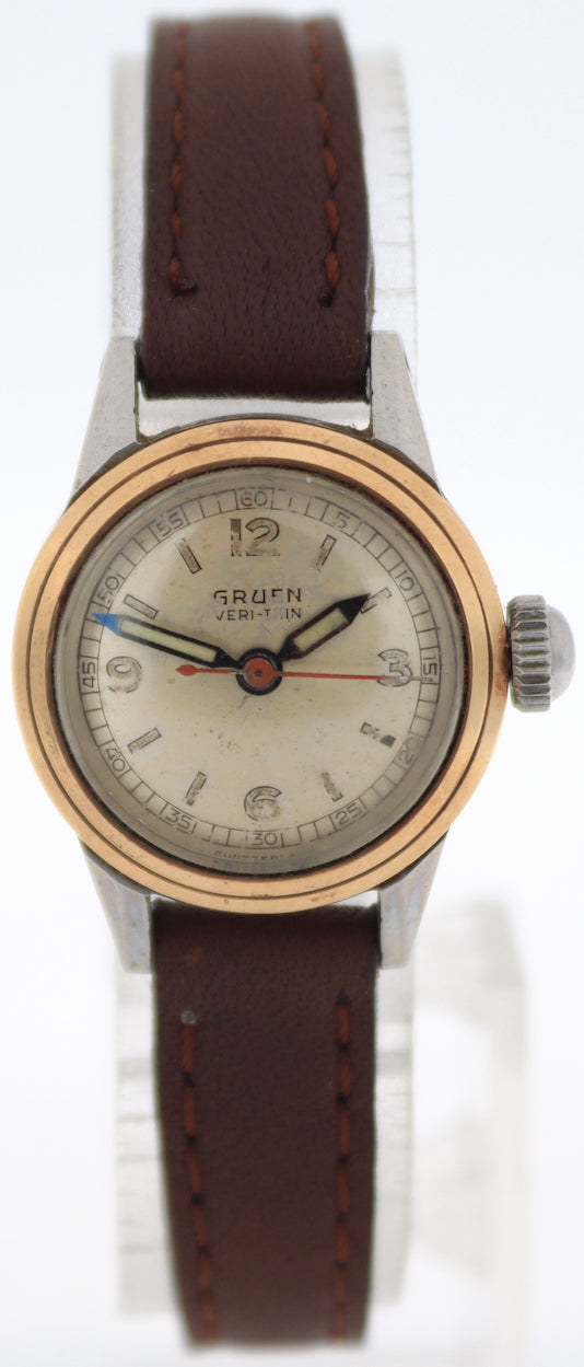 Vintage Gruen Veri-thin Two Tone Ladies Mechanical Wristwatch 210 Gold Plated