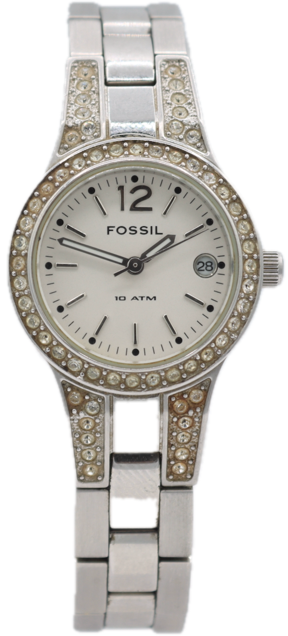 Vintage Fossil AM 4192 Glitz Diamonds Ladies Quartz Wristwatch Stainless Steel
