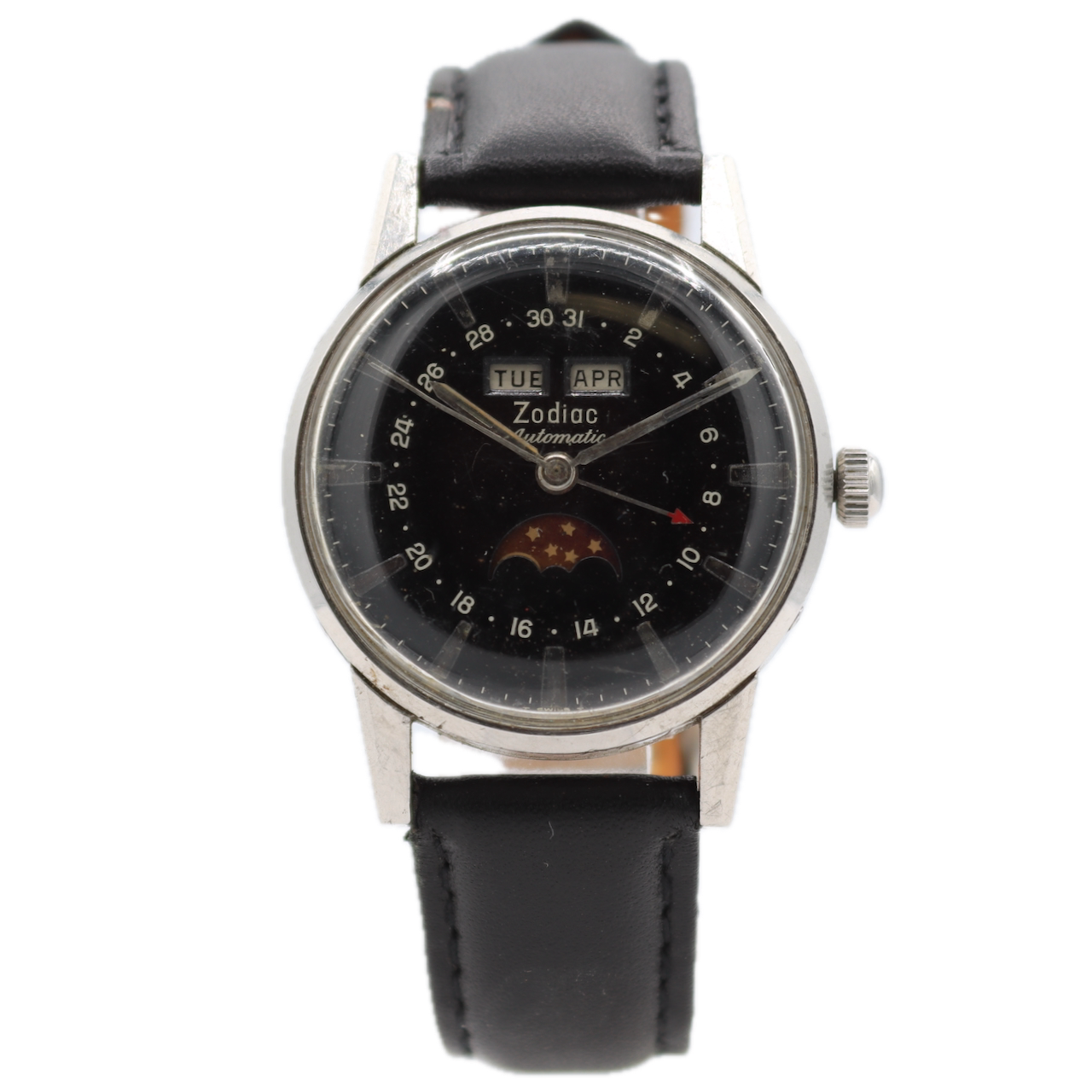 Vintage 34mm Zodiac Triple Date Moonphase Men's Automatic Wristwatch 74 Steel