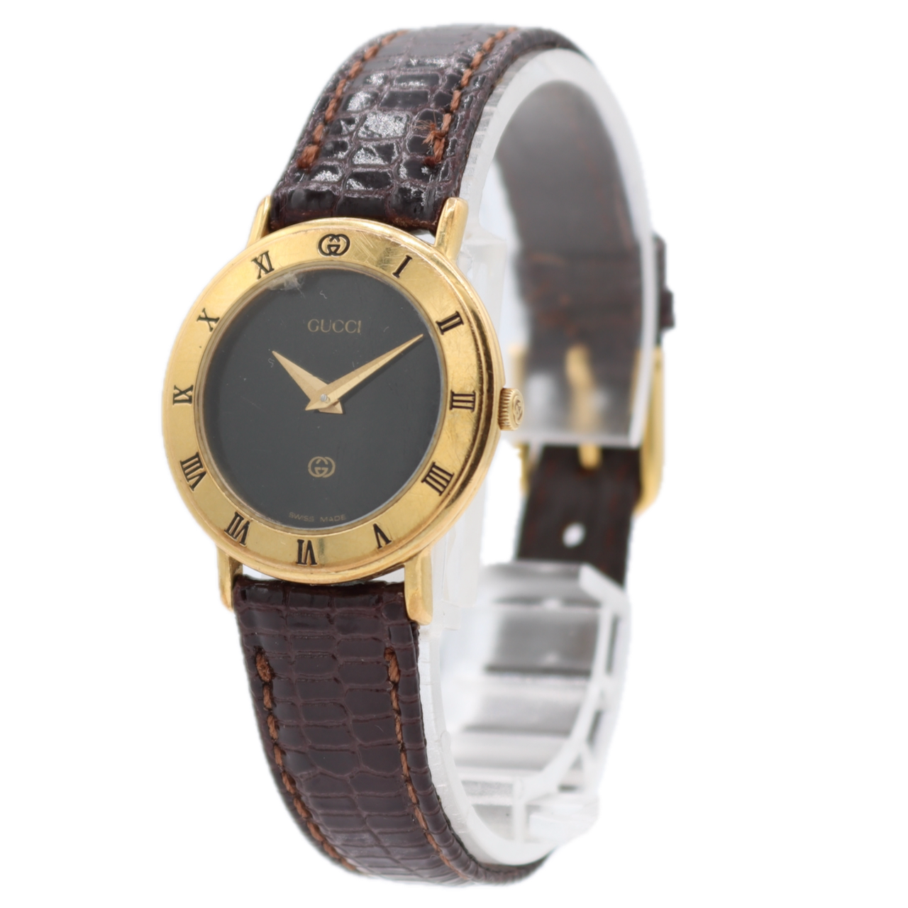 25.5mm Gucci 3000L Roman Numeral Ladies Quartz Wristwatch Swiss Gold Plated