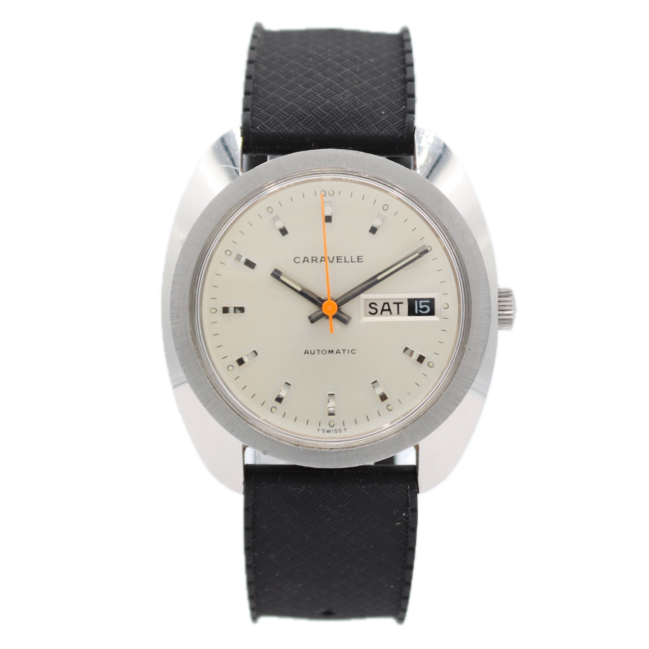 Vintage 1970 Caravelle Cream Dial Men's Automatic Wristwatch Steel Day Date