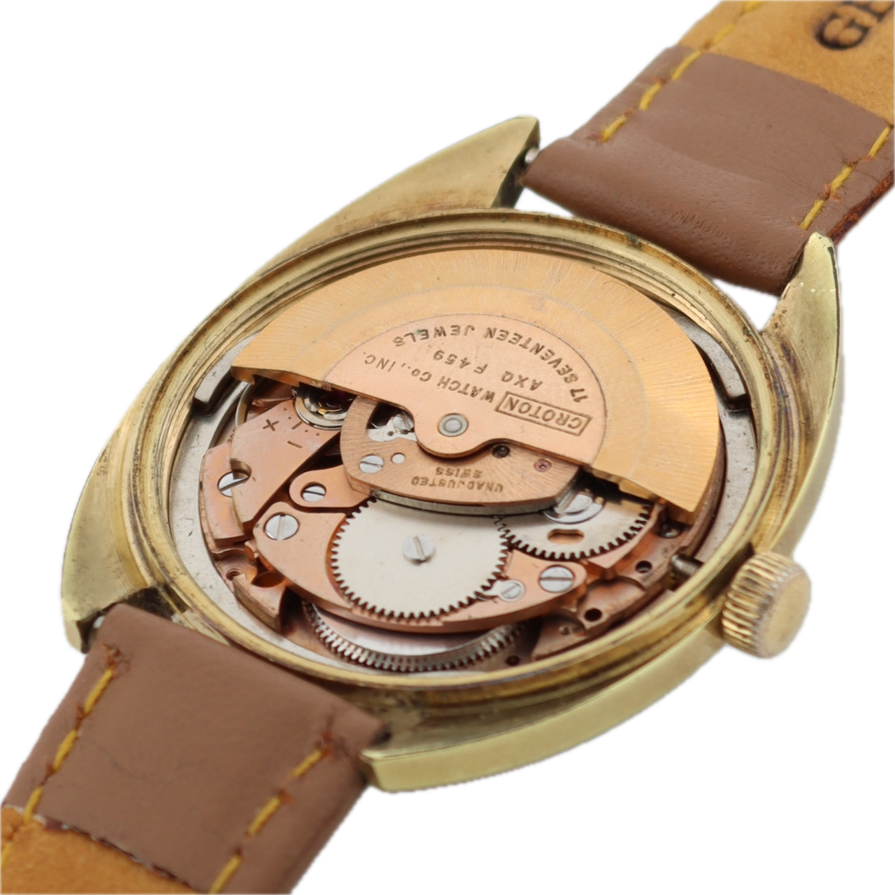 Vintage 34mm Croton Aquamatic Men's Automatic Wristwatch A.Schild 1902 Gold Tone