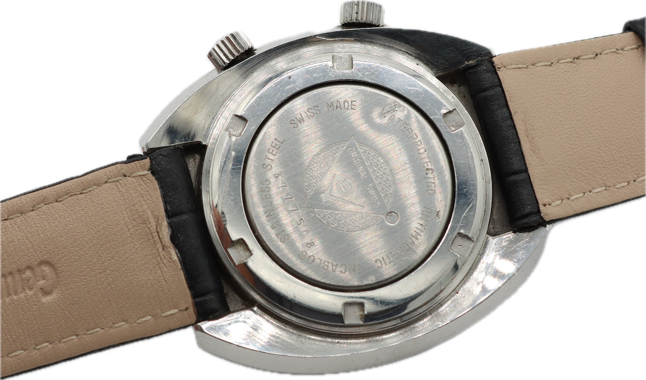 Vintage Atlantic Travelmate World Time Men's Mechanical Alarm Wristwatch Steel