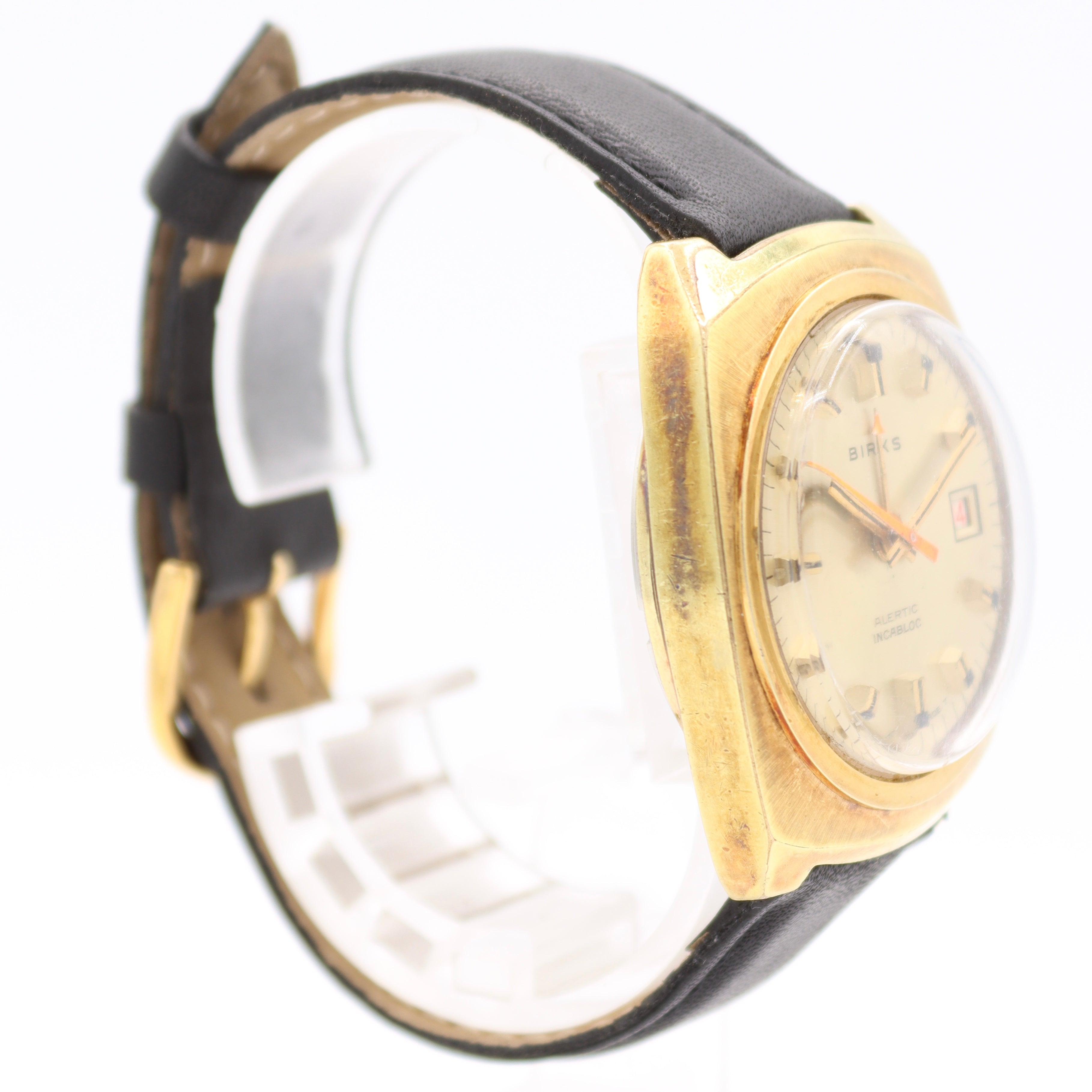 Vintage 36mm Birks Alertic Men's Mechanical Alarm Wristwatch AS 1475 Gold Tone