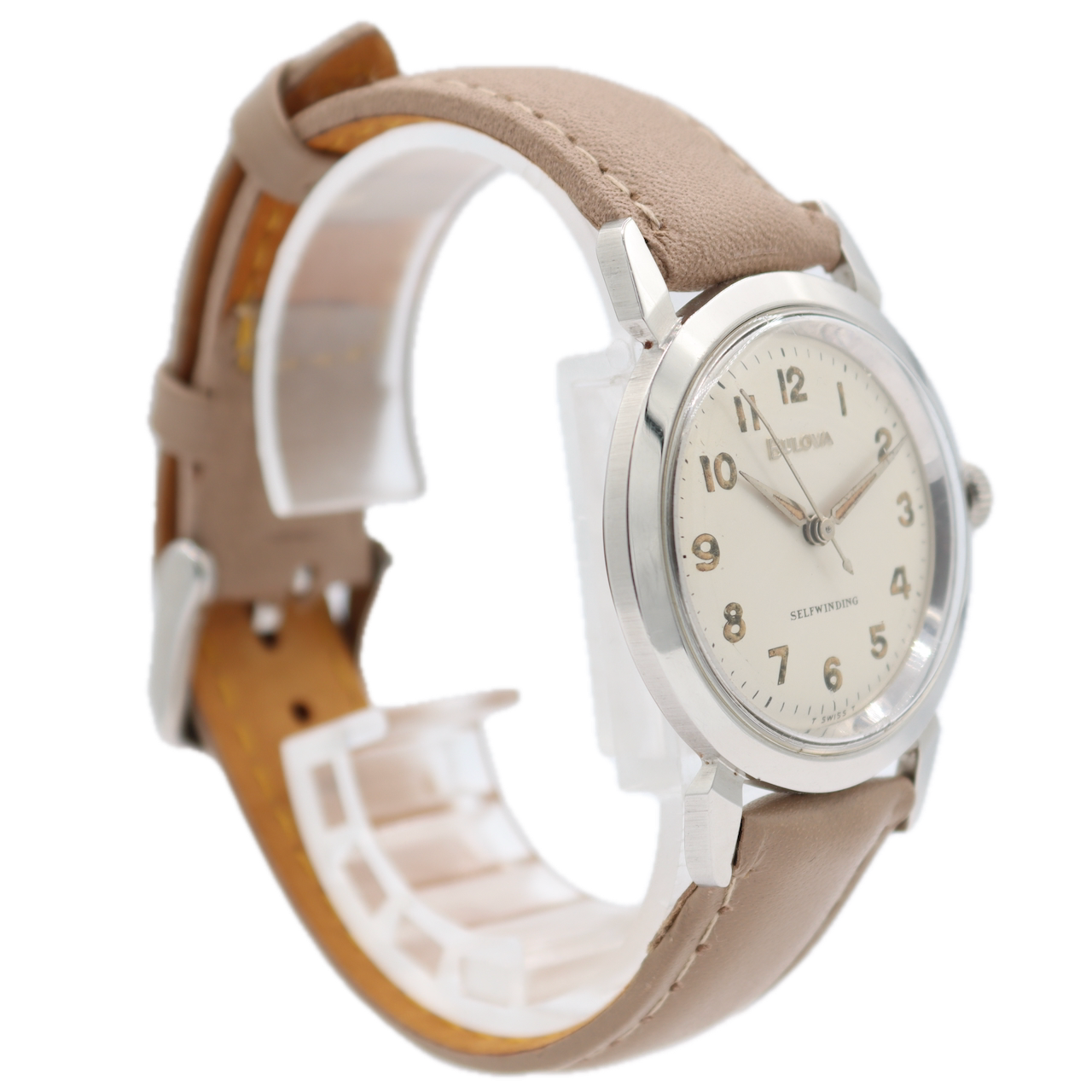 Vintage 33mm 1965 Bulova Cream Dial Men's Automatic Wristwatch Swiss Steel Runs