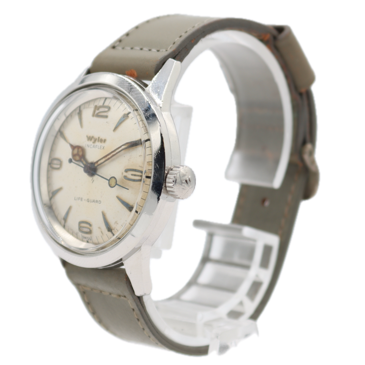 Vintage 35mm Wyler Life-Guard Lollipop Men's Mechanical Wristwatch Swiss Steel