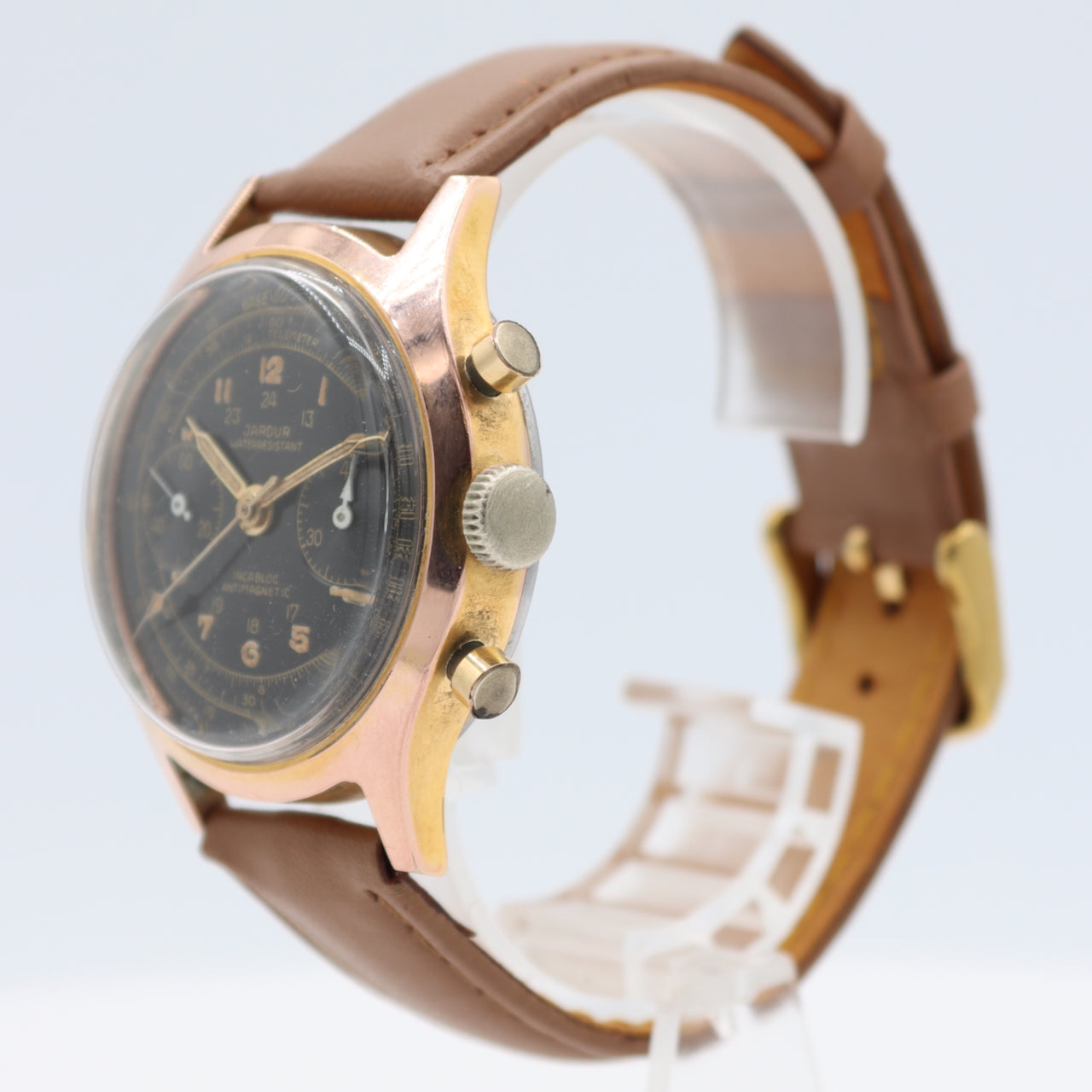 Vintage Jardur Aviation Style 17J Men's Chronograph Wristwatch Swiss Two Tone