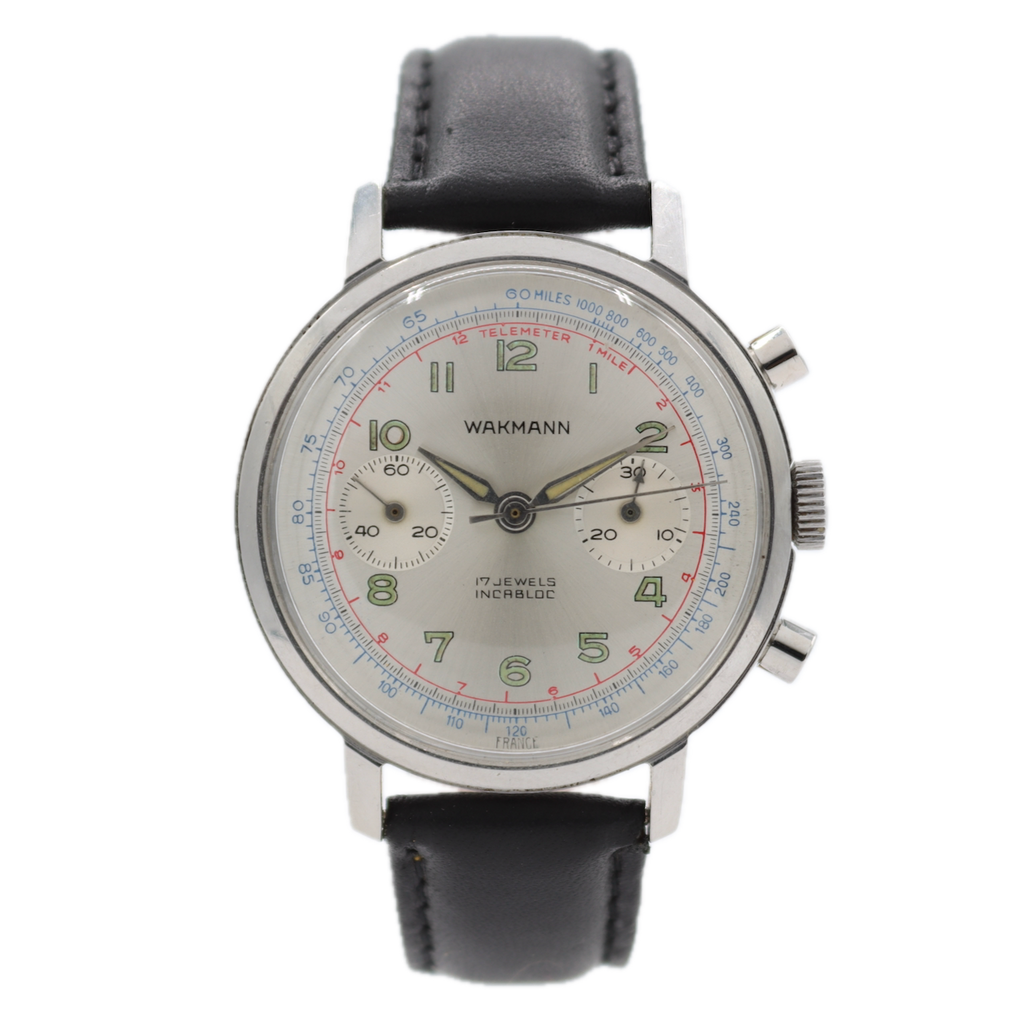 Vintage Wakmann Men's Chronograph Wristwatch Landeron 149 France Steel