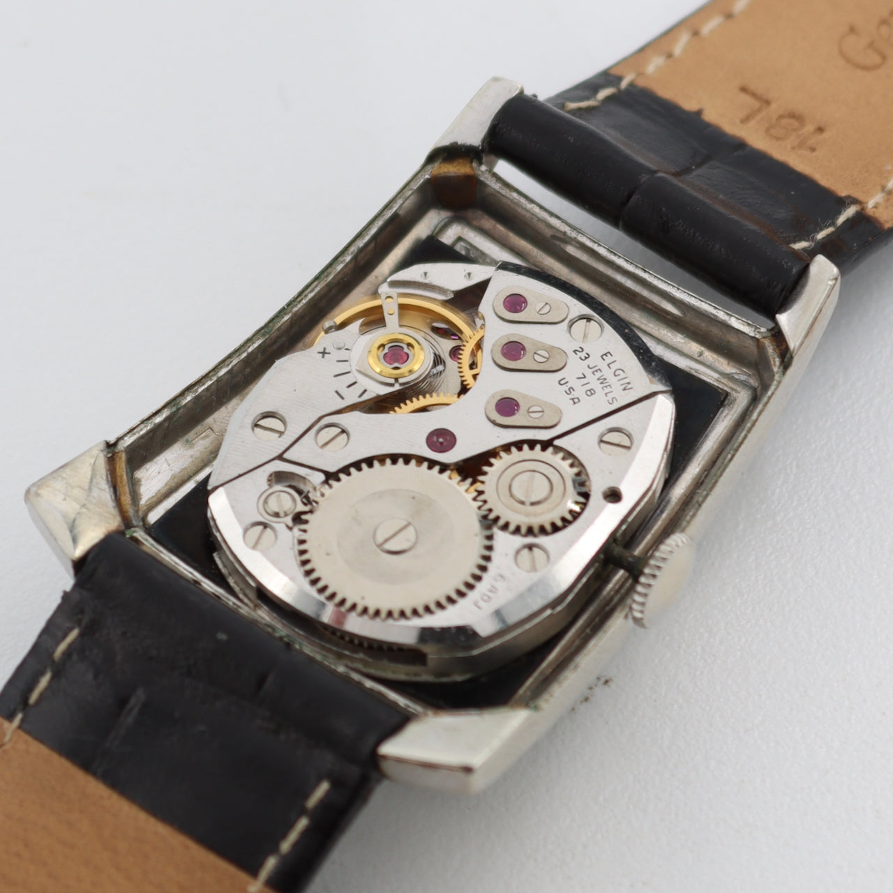 Vintage Lord Elgin 7614-WBB Dunbar Men's Mechanical Wristwatch 718 USA 14k WGF