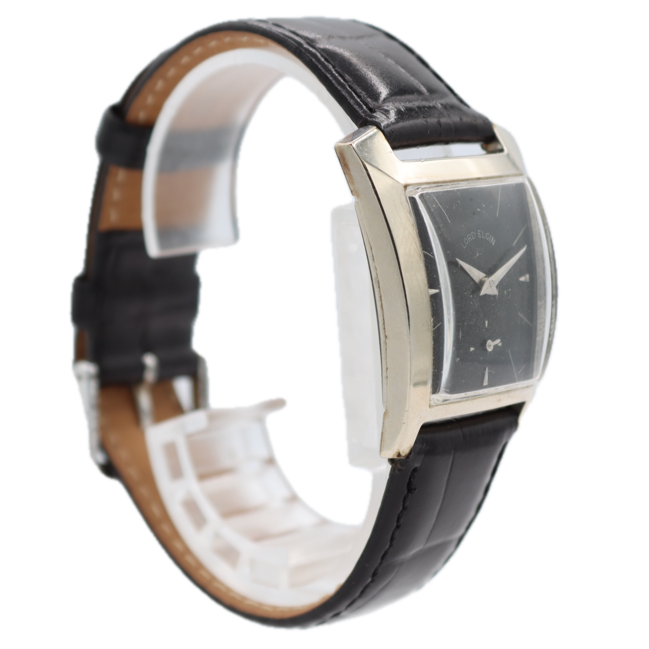 Vintage Lord Elgin 7614-WBB Dunbar Men's Mechanical Wristwatch 718 USA 14k WGF