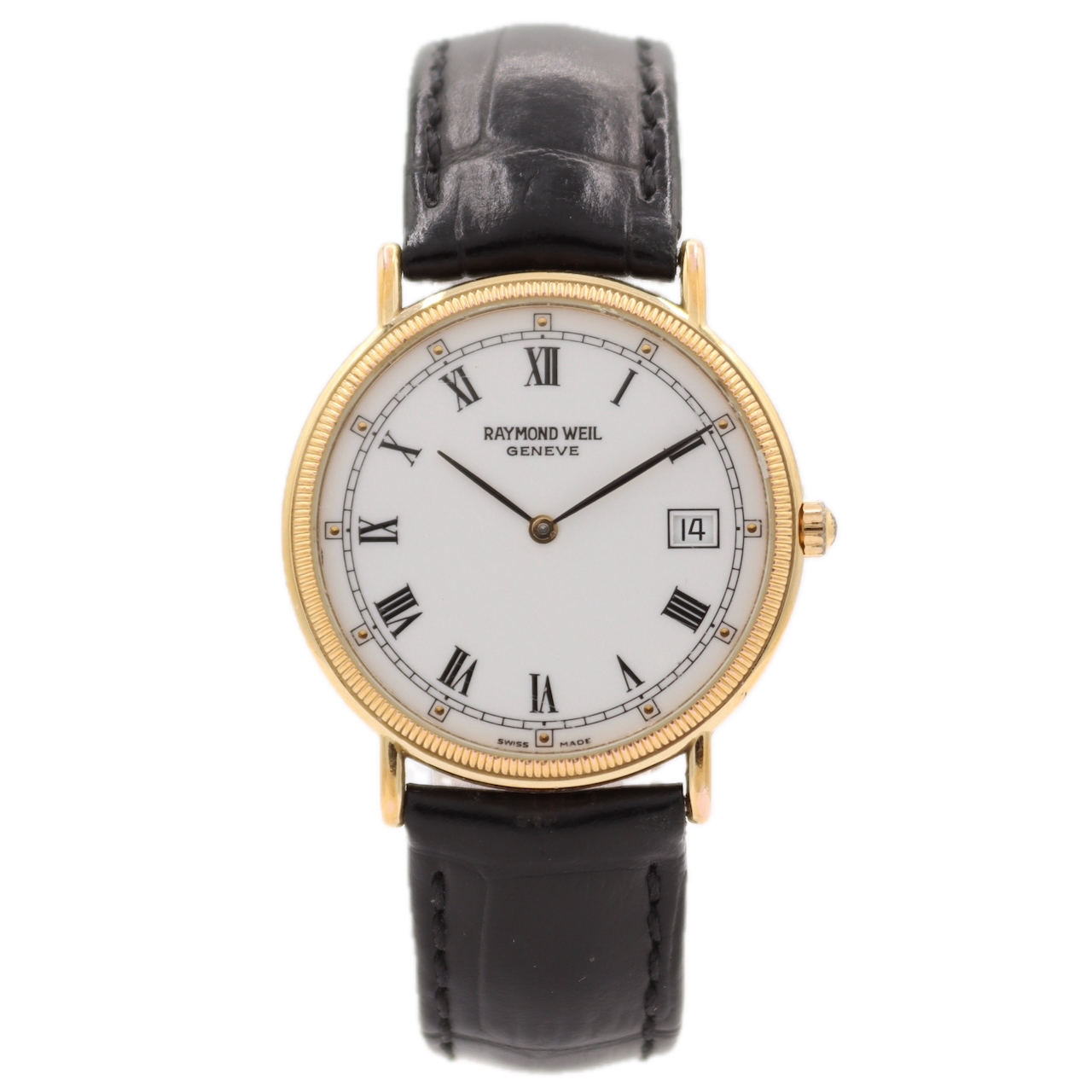 32mm Raymond Weil 5514/1 Roman Men's Quartz Wristwatch Swiss 18k Gold Classic