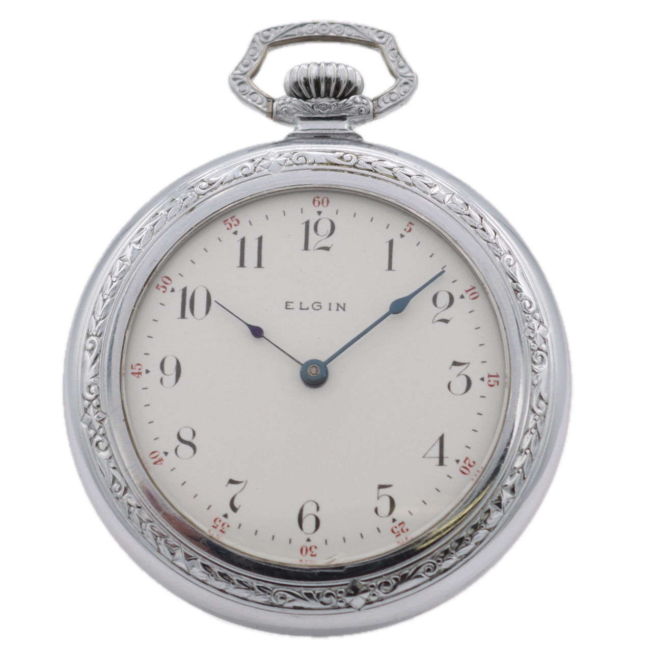 Antique 6s 1911 Elgin Art Deco Mechanical Pocket Watch Pinstripped Chrome Plated