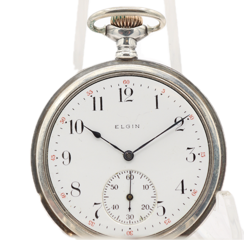 Antique 12s 1912 Elgin 7 Jewel Mechanical Pocket Watch 303 Sterling Silver