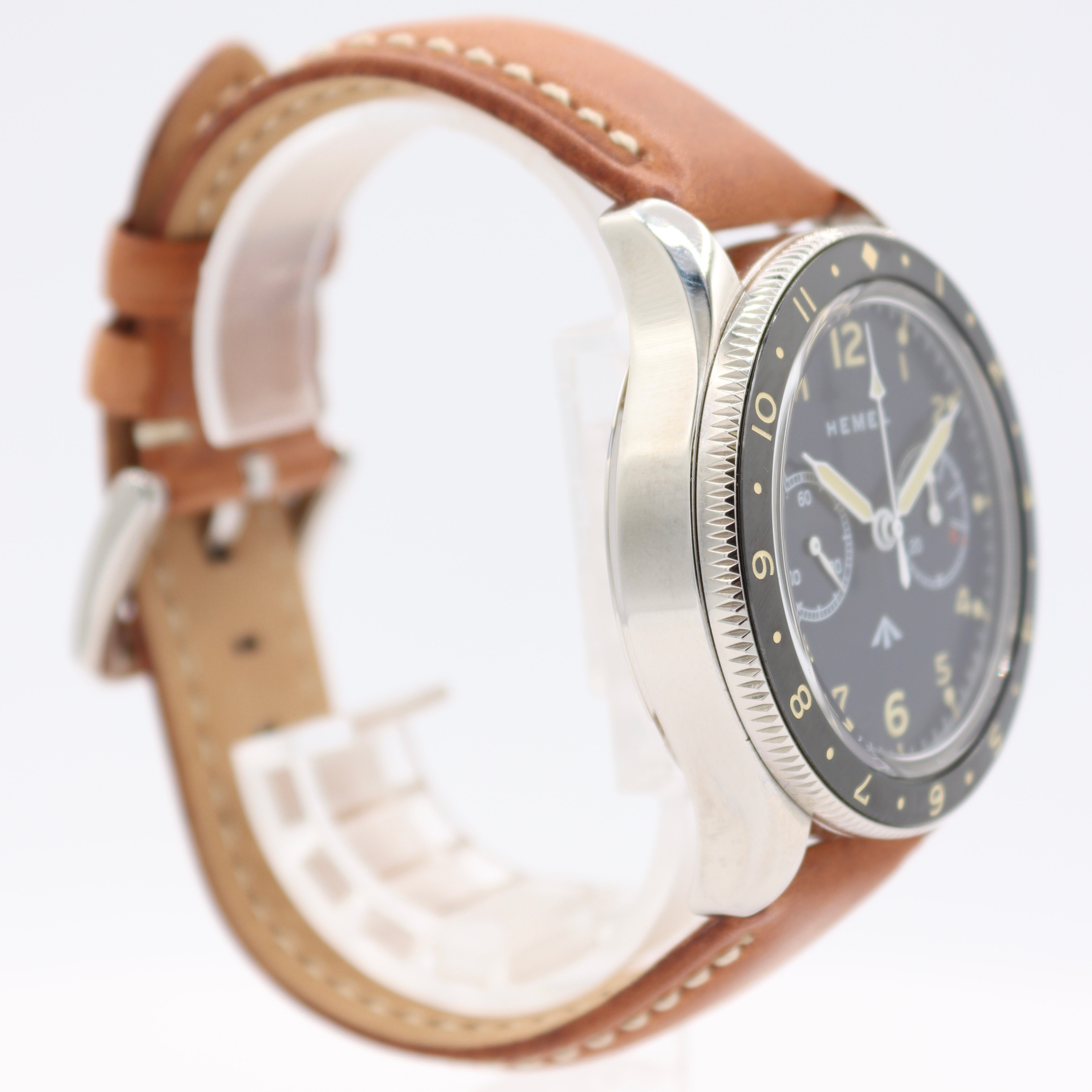 42mm Hemel HF25 Airfoil Men's Chronograph Wristwatch USA Steel Black Dial W/ Box