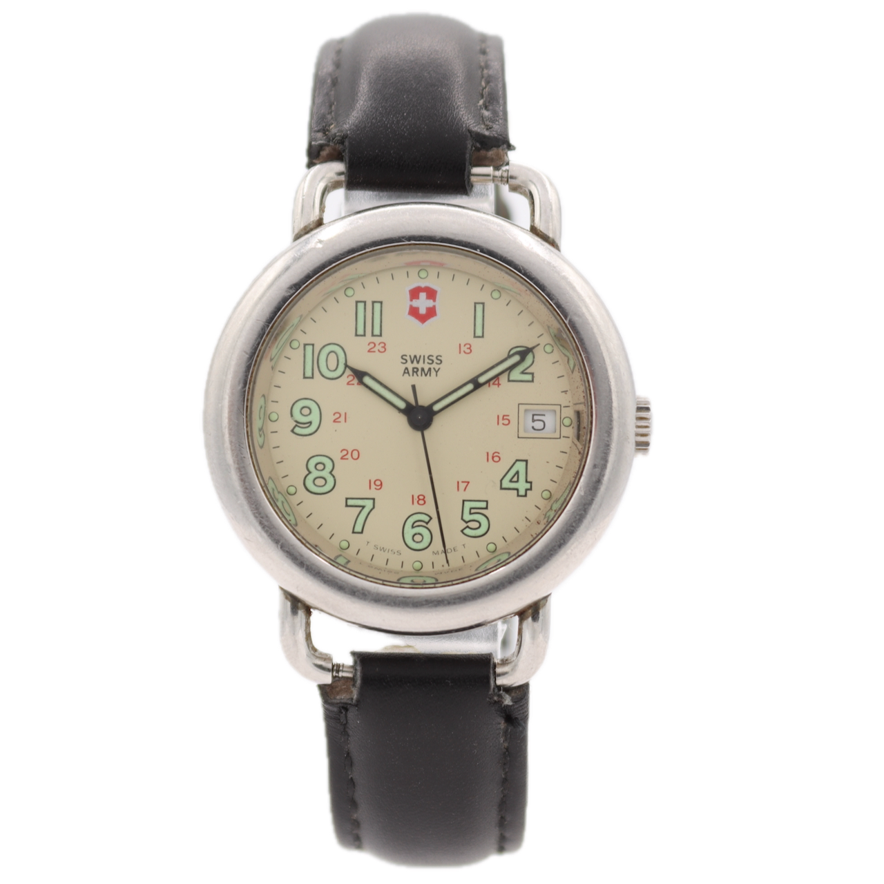 Vintage 37mm Swiss Army Date Men's Quartz Wristwatch Swiss Steel 330ft Military