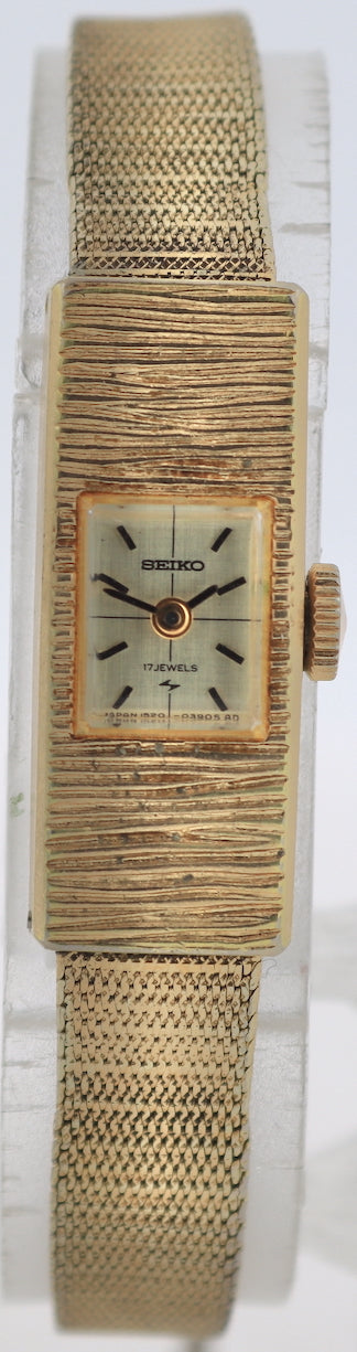 Vintage Seiko 1520-3359 Bark Linen Crosshair Ladies Mechanical Wristwatch Japan