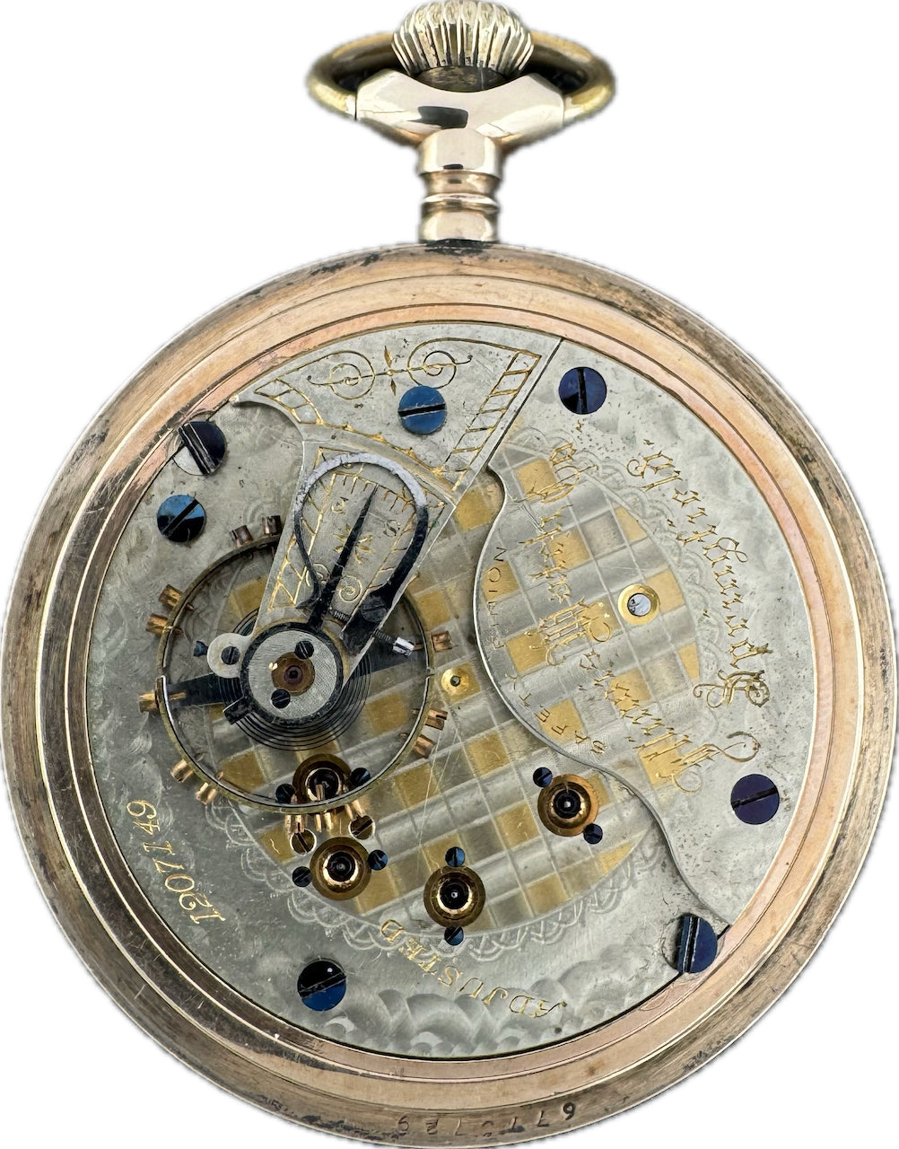 Antique 18S Illinois Krause Two Tone Checkerboard Pocket Watch 65 Gold Filled