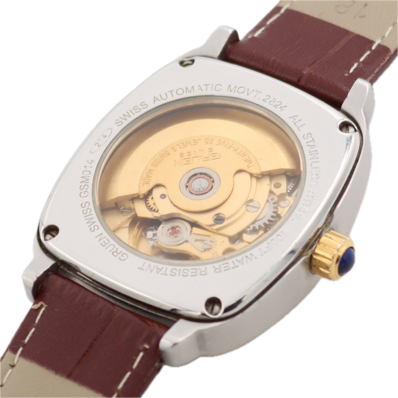 34mm Gruen Royal Blue Dial Men's Automatic Wristwatch ETA 2824 Swiss Two Tone