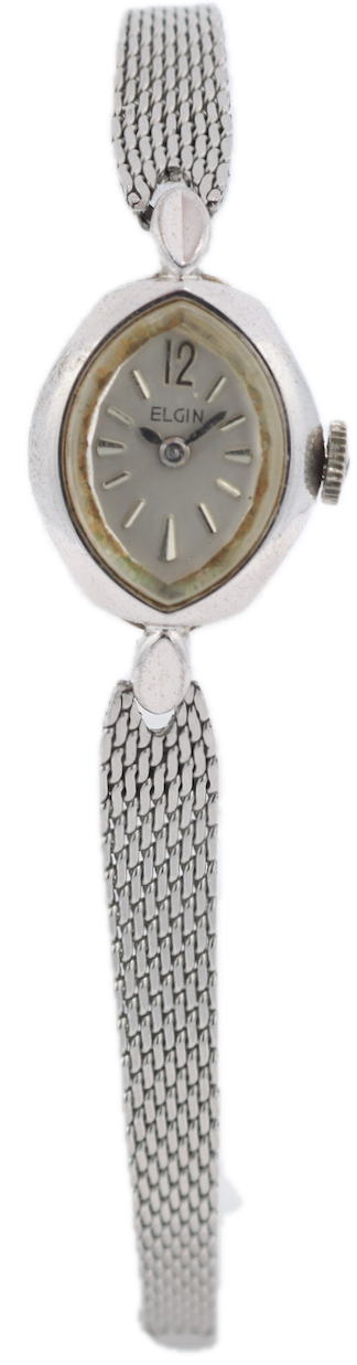 Vintage Elgin Faceted Crystal Ladies Mechanical Wristwatch 777 Steel & Chrome