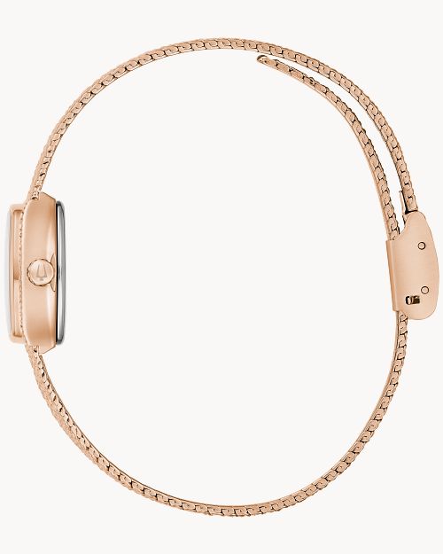 17mm Bulova 97L185 Goddess of Time Rose Gold Ladies Quartz Wristwatch Tigers Eye