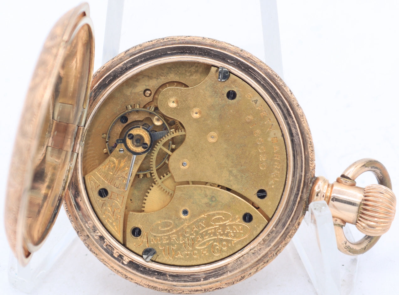 Antique 6s 1891 Waltham Farmhouse 7 Jewel Hunter Pocket Watch J 10k GF USA