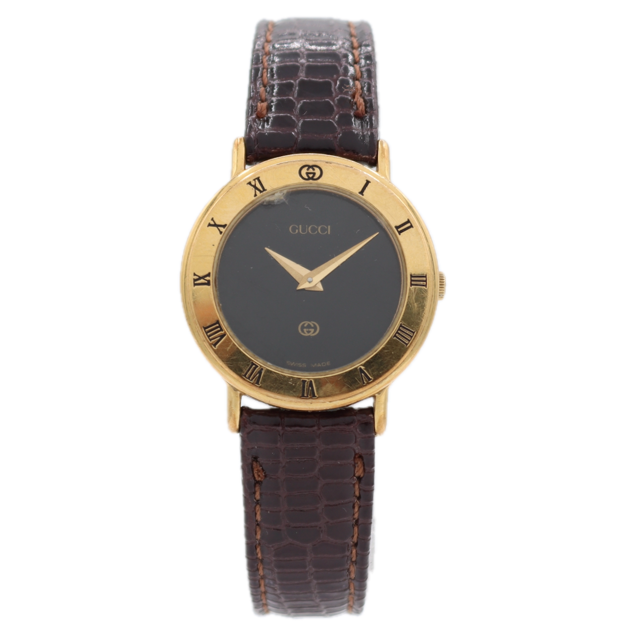 25.5mm Gucci 3000L Roman Numeral Ladies Quartz Wristwatch Swiss Gold Plated