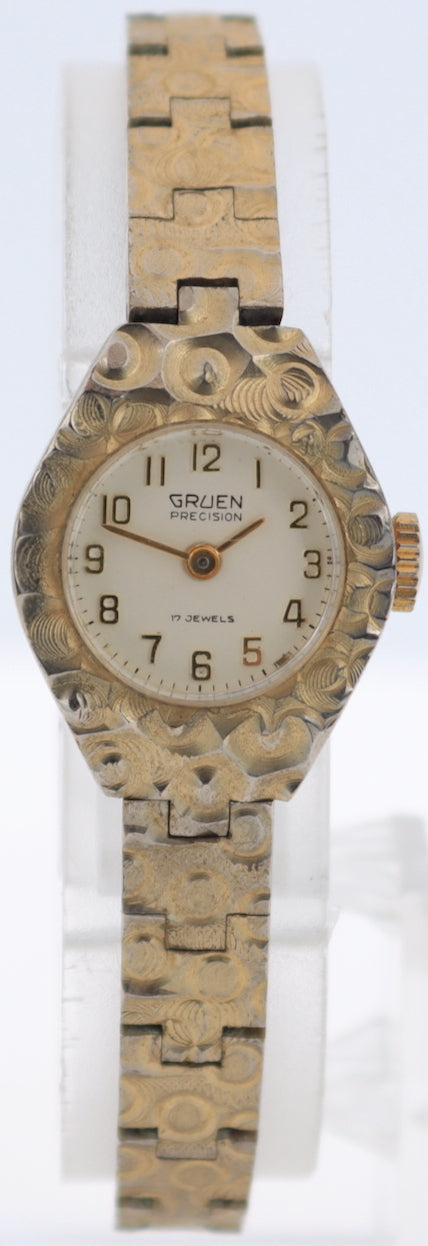 Vintage Gruen Precision Engraved Ladies Mechanical Wristwatch Swiss Gold Tone