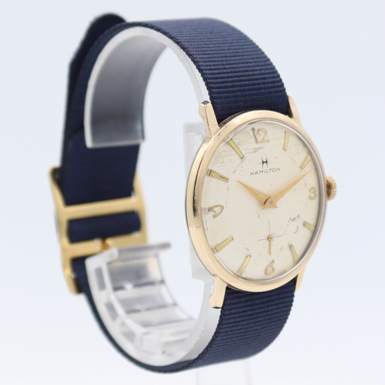 Vintage 33mm Hamilton Linen Dial Men's Mechanical Wristwatch 686 Swiss 10k RGP