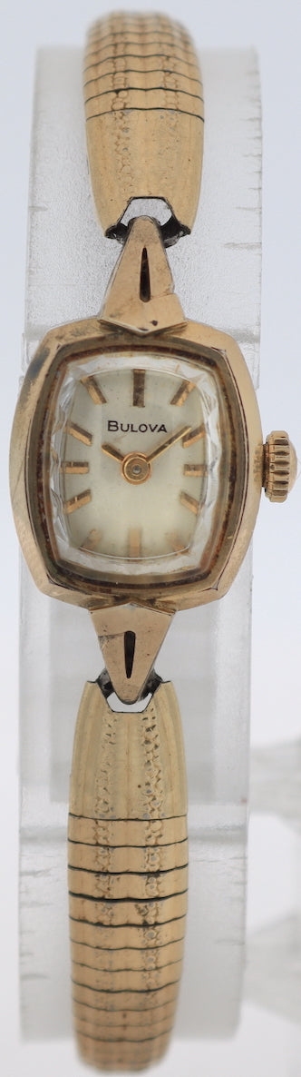 Vintage 1973 Bulova Cocktail Ladies Mechanical Wristwatch 5 BD Steel & 10k RGP